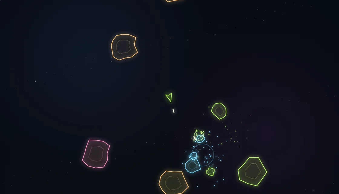 Actual Meteor gameplay: glowing rocks breaking apart around the ship.